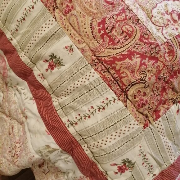Vintage Patchwork Quilt Set Pink Paisley Reversible Double Girls French Country - Picture 2 of 8